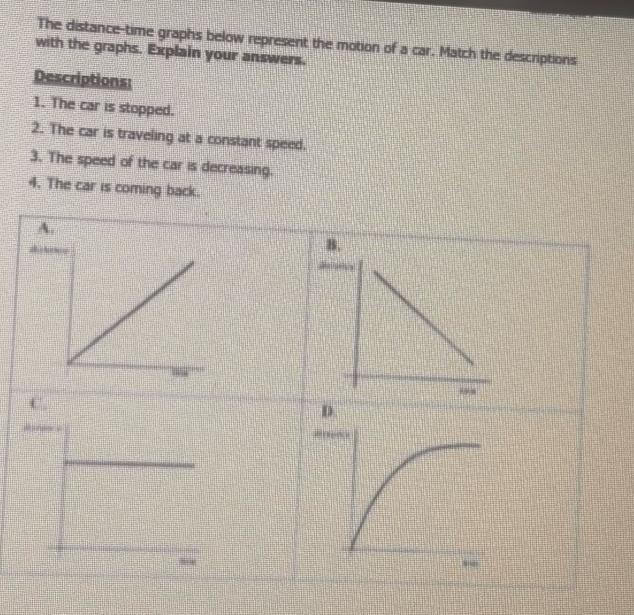the distance - time graphs below represent the motion of a car. match t…