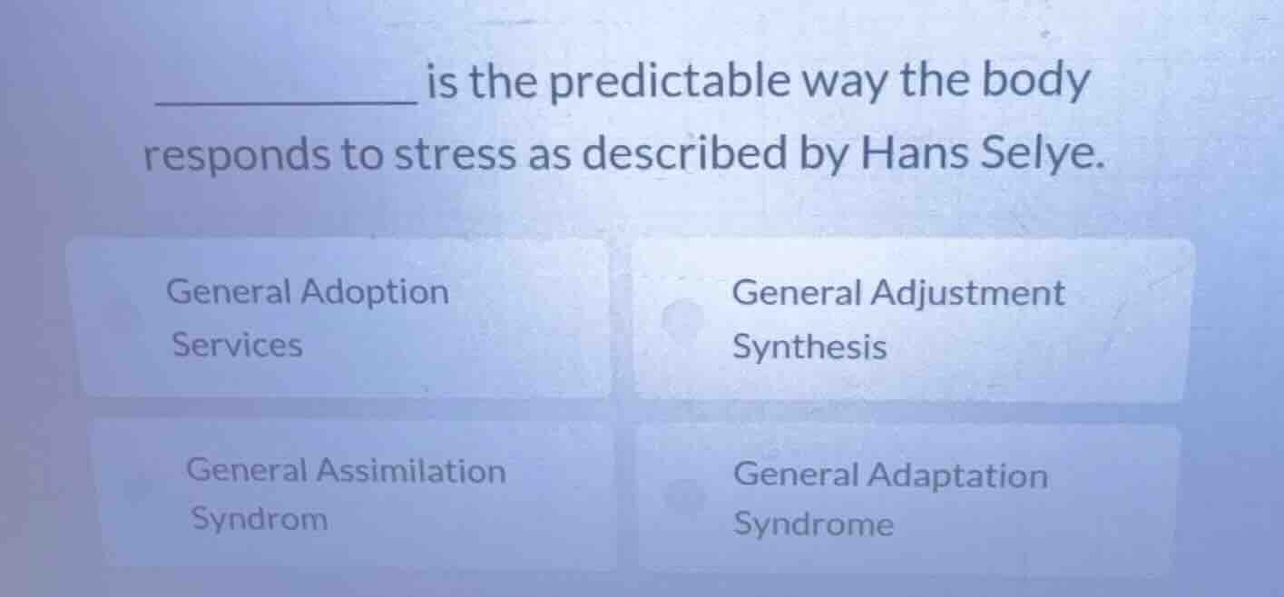 ________ is the predictable way the body responds to stress as describe…