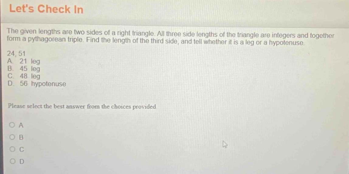 lets check in the given lengths are two sides of a right triangle. all …