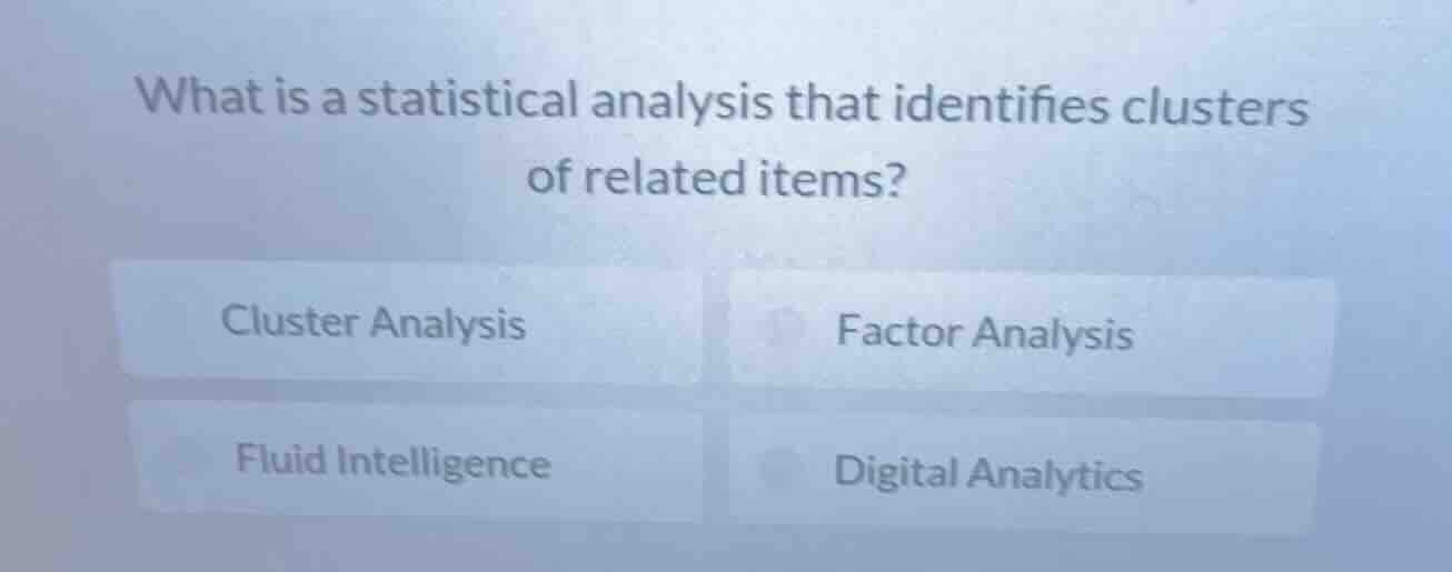 what is a statistical analysis that identifies clusters of related item…