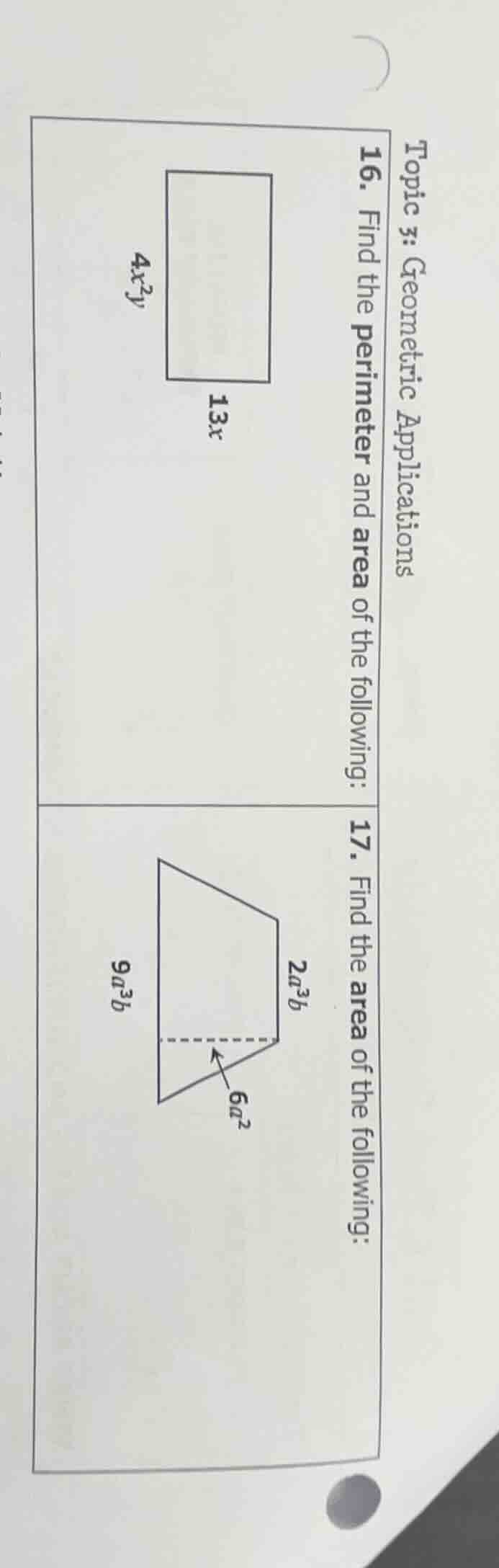 topic 3: geometric applications 16. find the perimeter and area of the …
