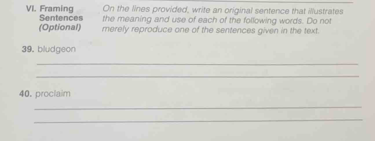 vi. framing sentences (optional) on the lines provided, write an origin…