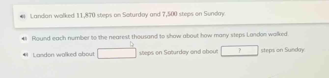 landon walked 11,870 steps on saturday and 7,500 steps on sunday. round…