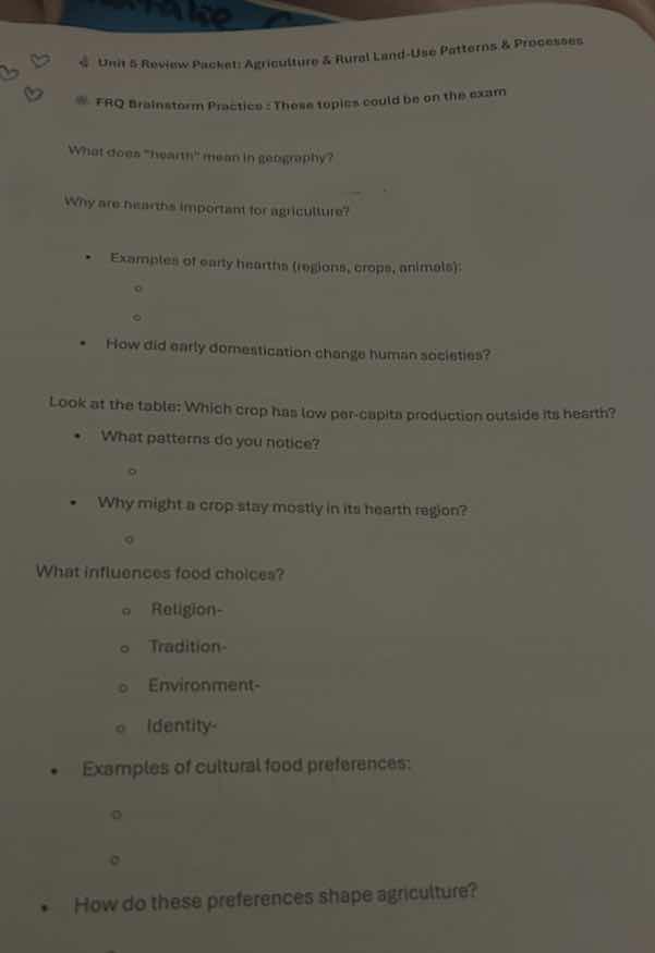 unit 5 review packet: agriculture & rural land-use patterns & processes…