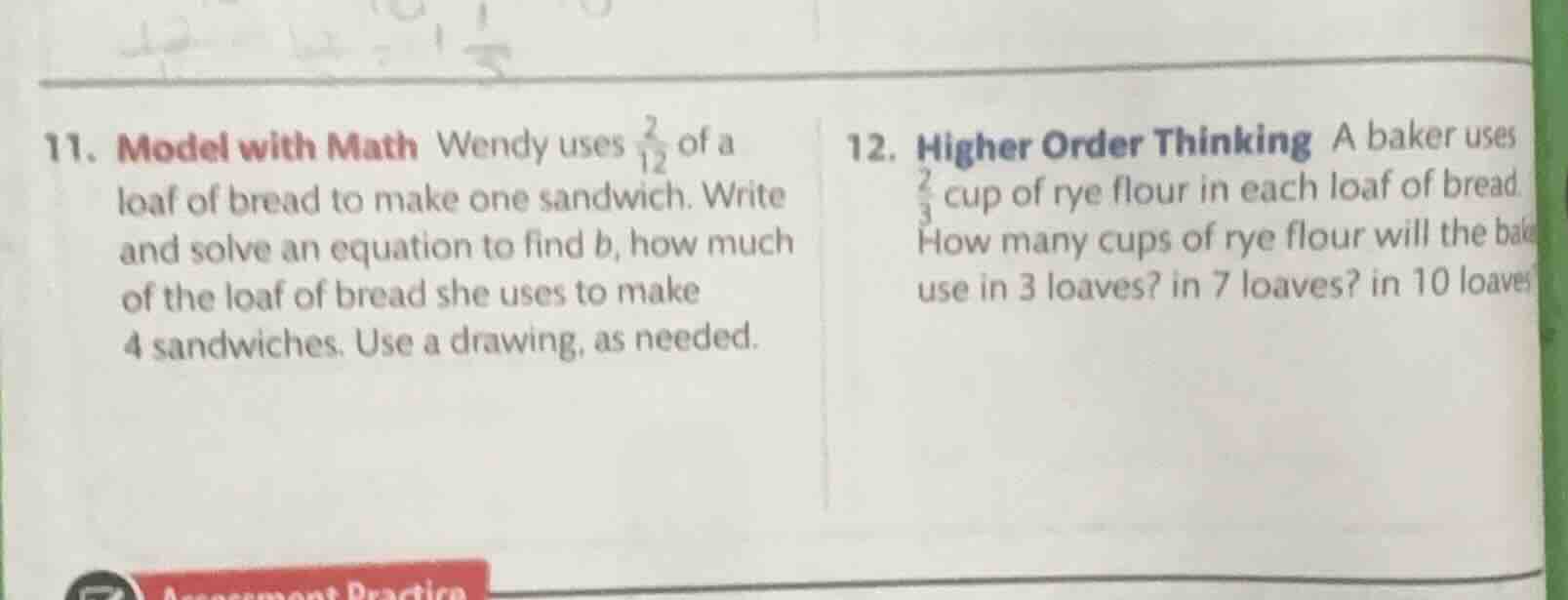 11. model with math wendy uses \\(\\frac{2}{12}\\) of a loaf of bread t…