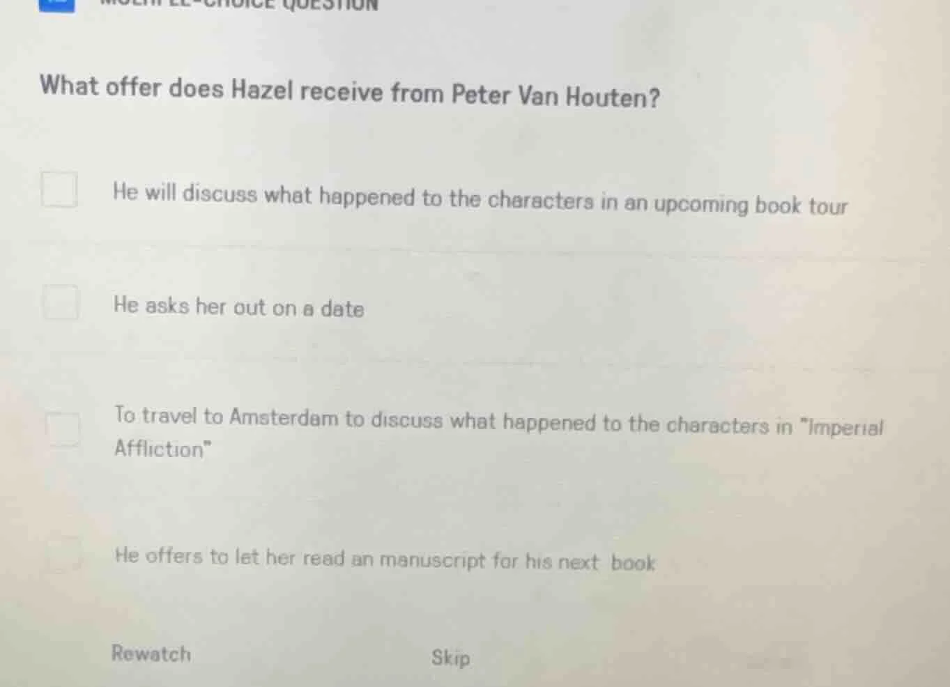 what offer does hazel receive from peter van houten? he will discuss wh…