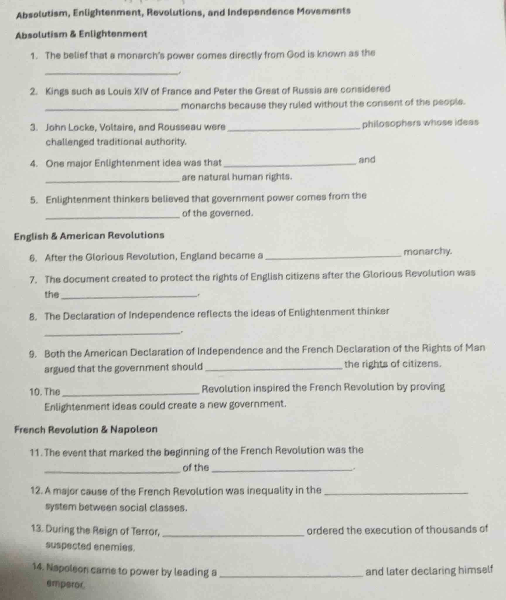 absolutism, enlightenment, revolutions, and independence movements abso…