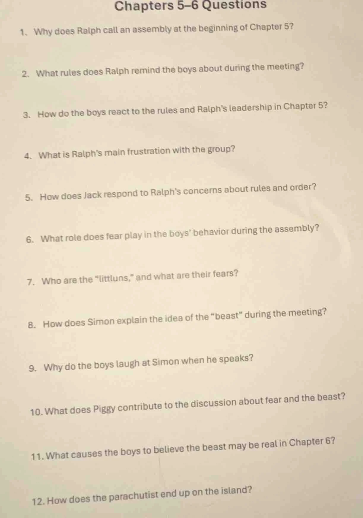 chapters 5–6 questions 1. why does ralph call an assembly at the beginn…