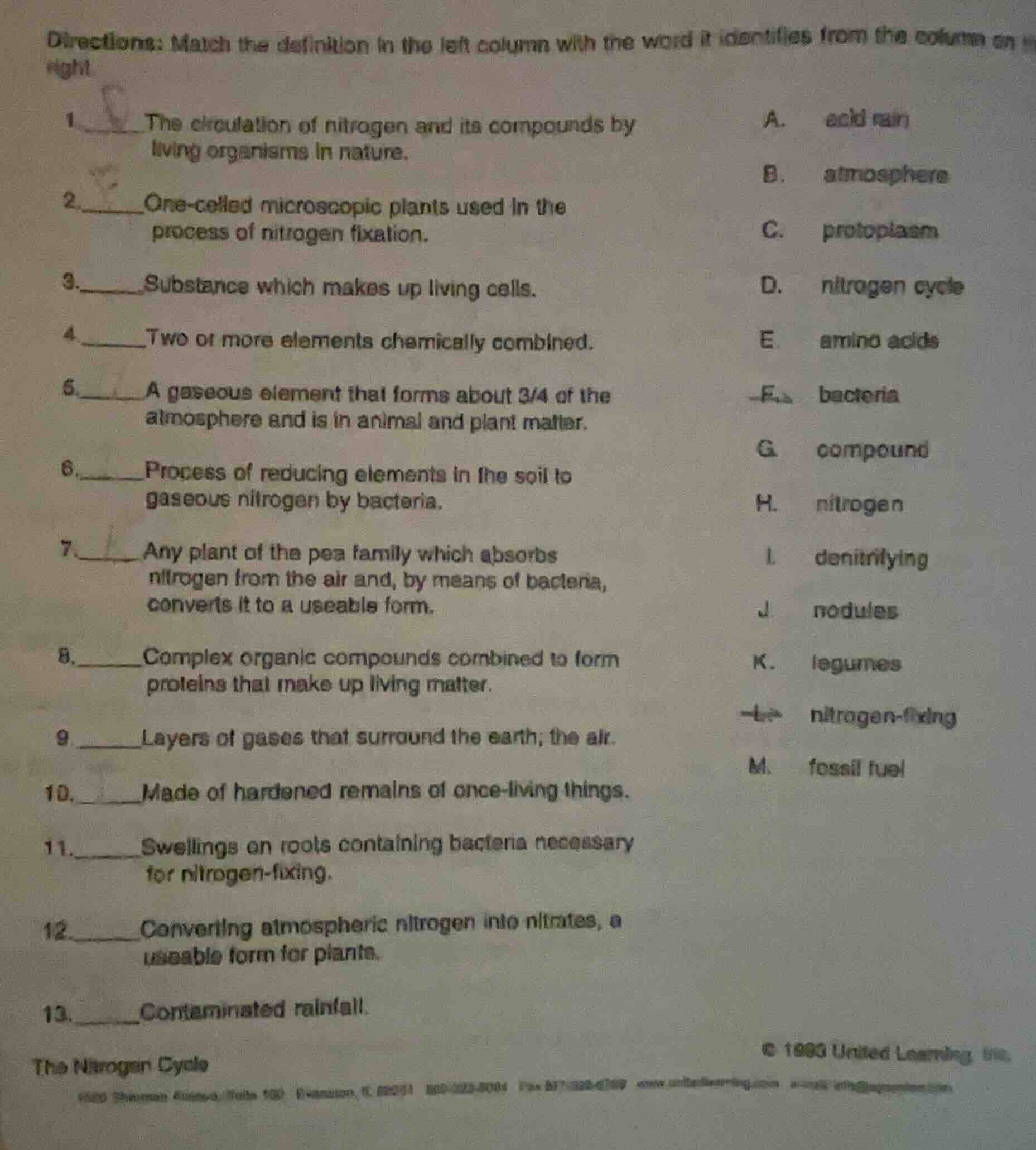 directions: match the definition in the left column with the word it id…