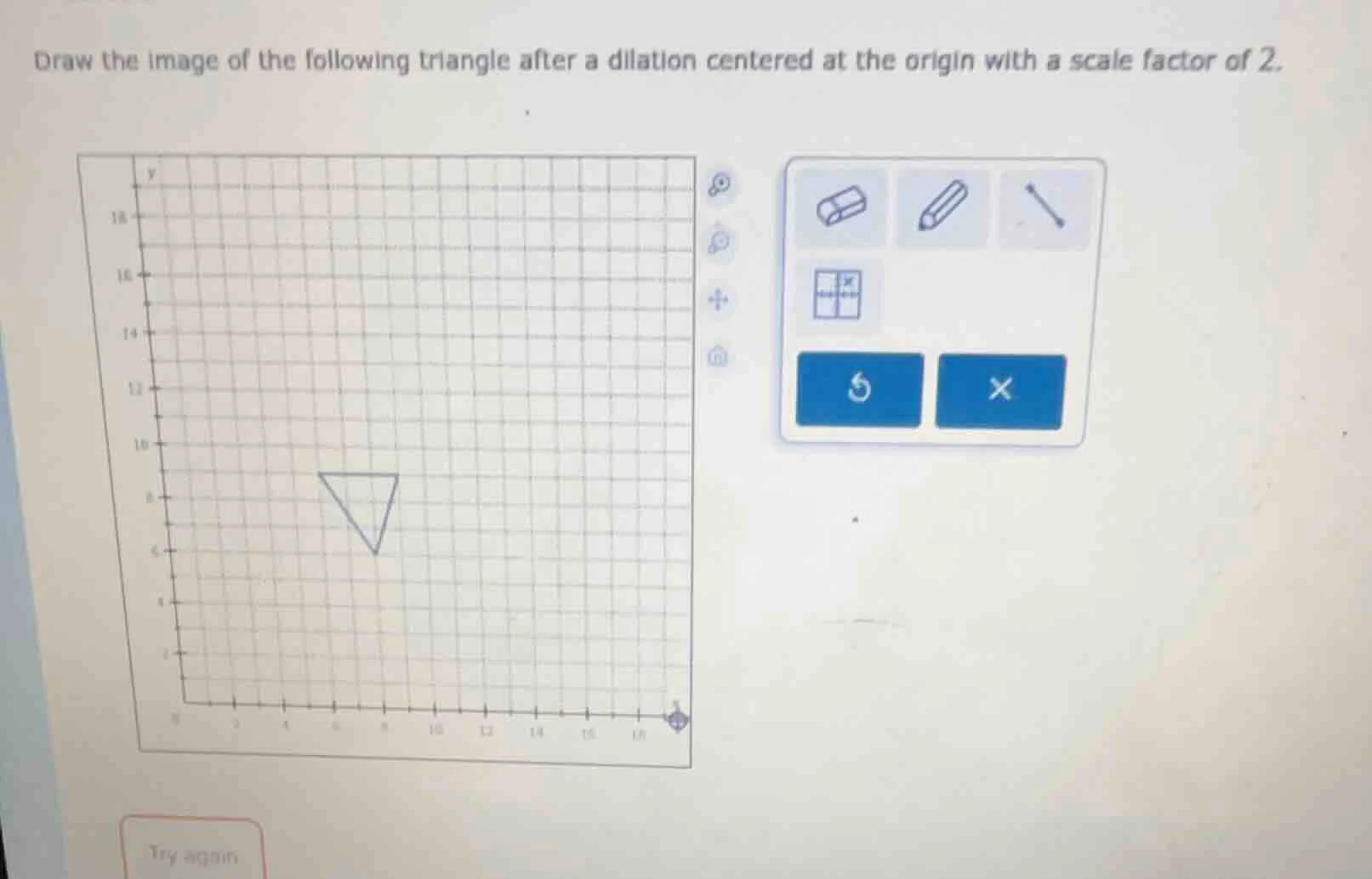 draw the image of the following triangle after a dilation centered at t…