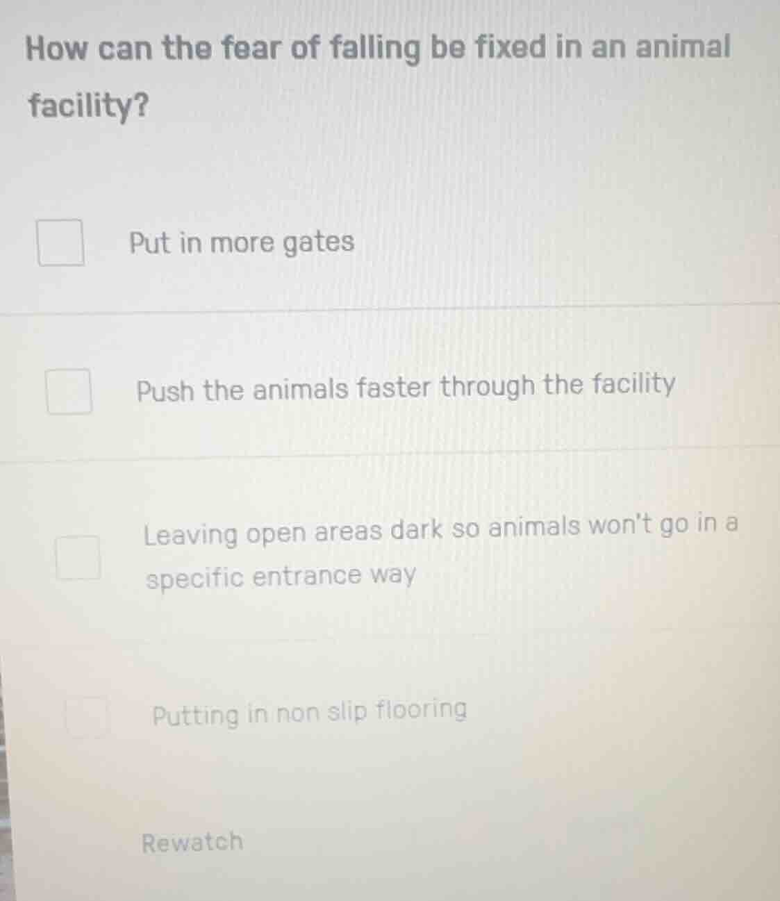 how can the fear of falling be fixed in an animal facility? put in more…