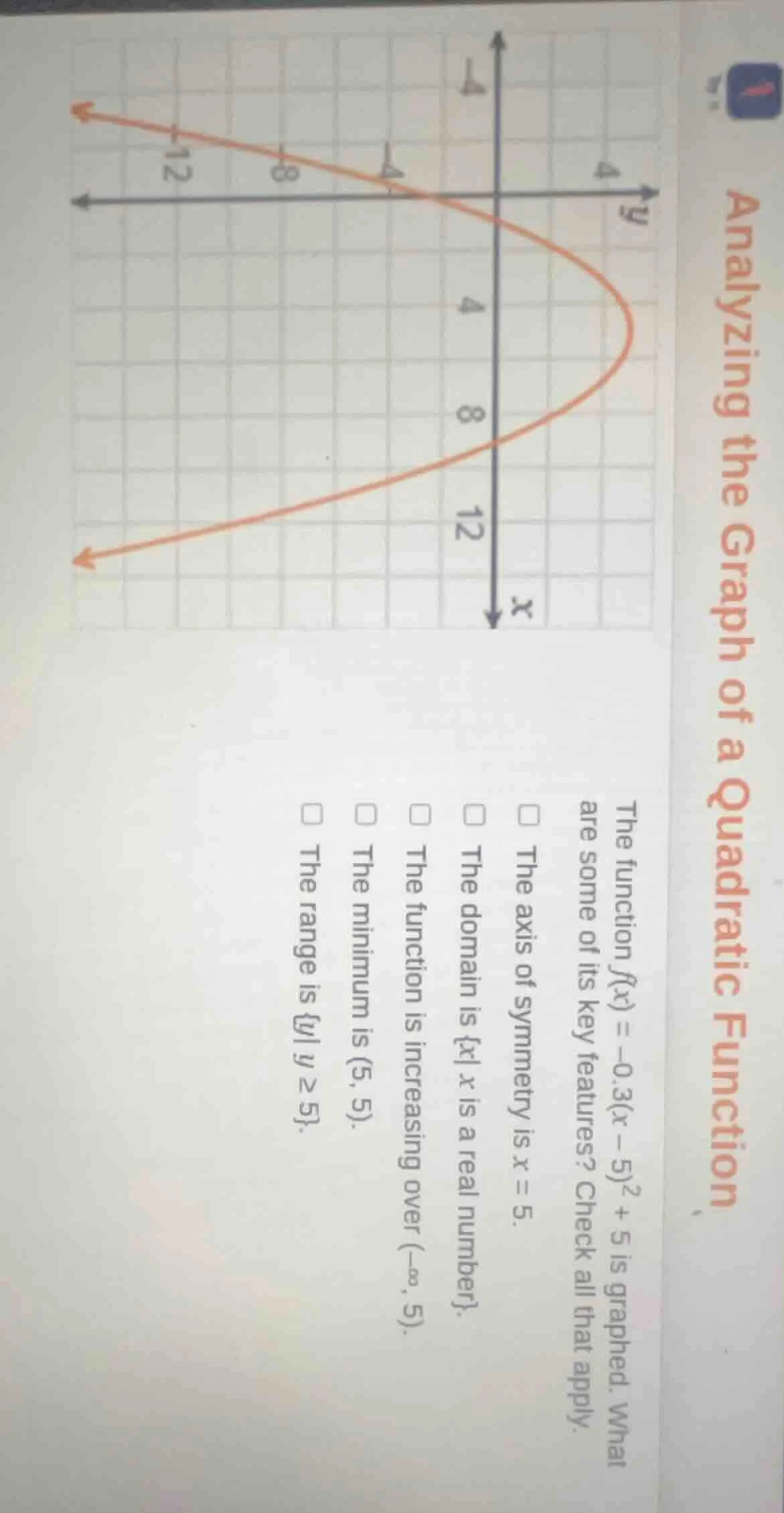 analyzing the graph of a quadratic function the function ( f(x) = -0.3(…