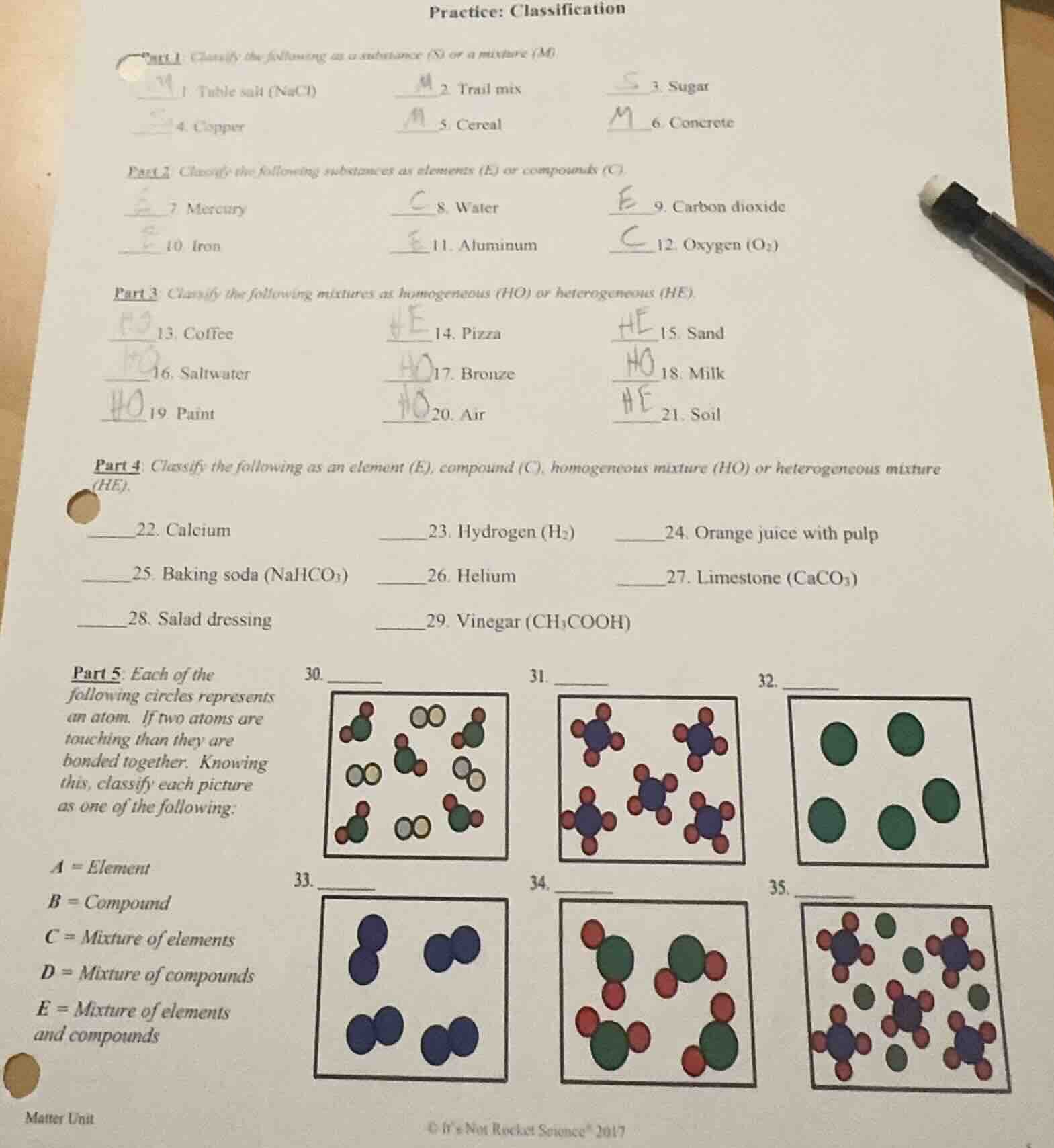 practice: classification part 1: classify the following as a substance …