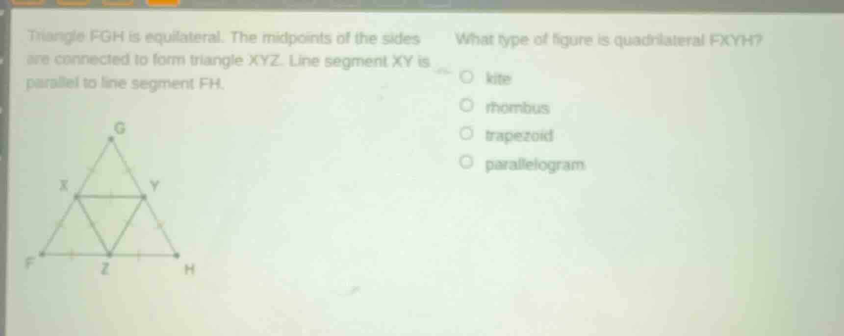 triangle fgh is equilateral. the midpoints of the sides are connected t…