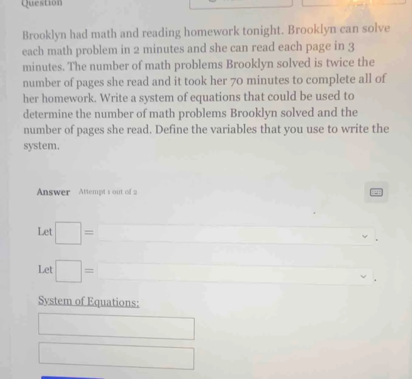 brooklyn had math and reading homework tonight. brooklyn can solve each…