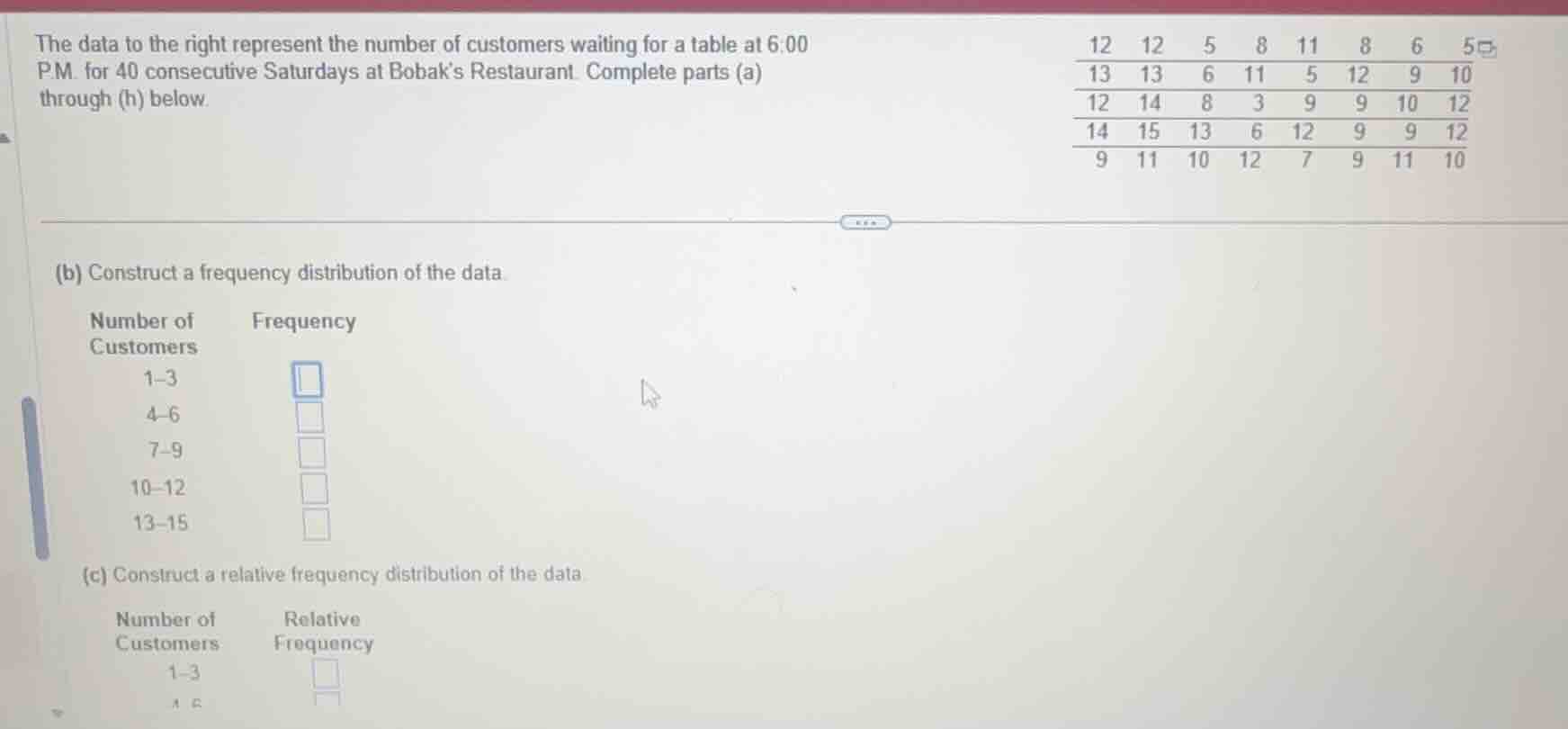 the data to the right represent the number of customers waiting for a t…