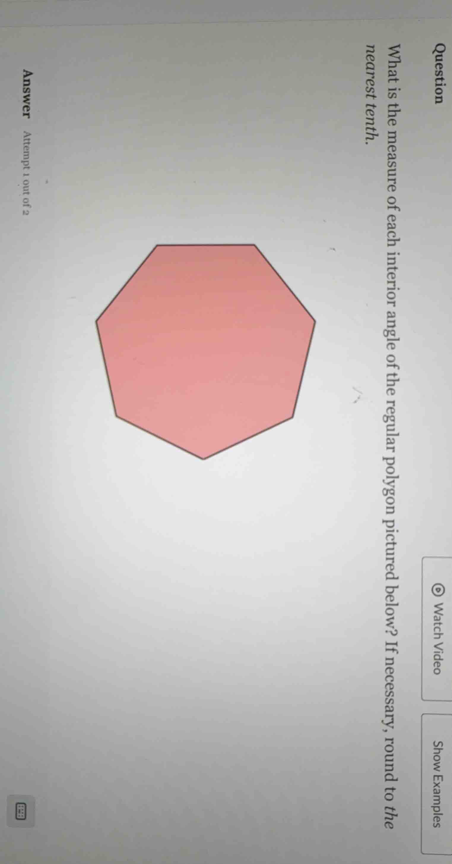 what is the measure of each interior angle of the regular polygon pictu…
