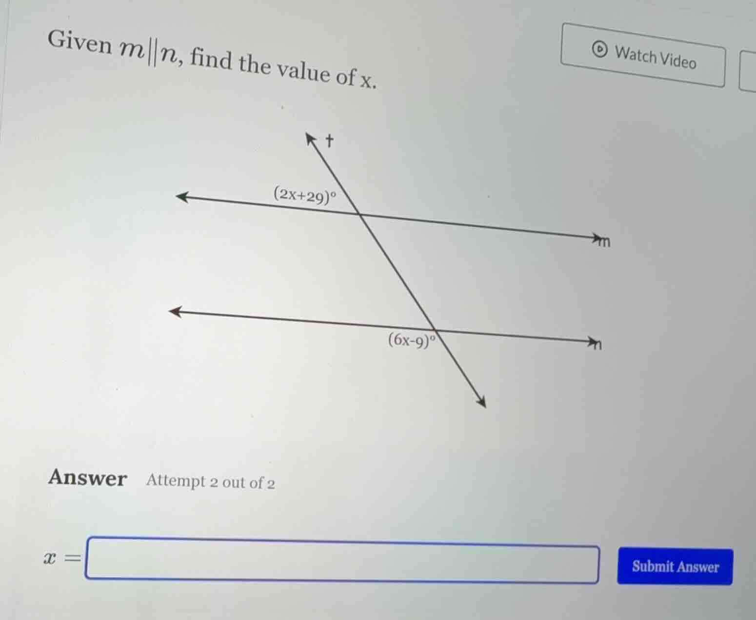 given ( m parallel n ), find the value of ( x ).