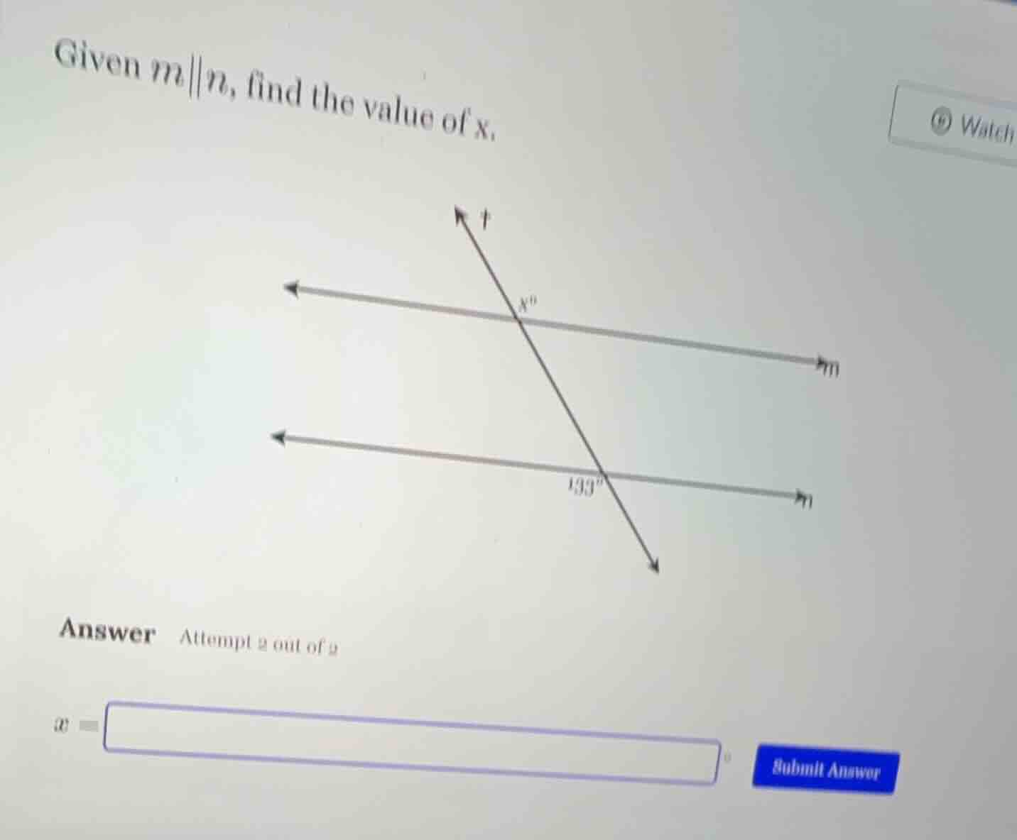 given ( m parallel n ), find the value of ( x ). answer attempt 2 out o…