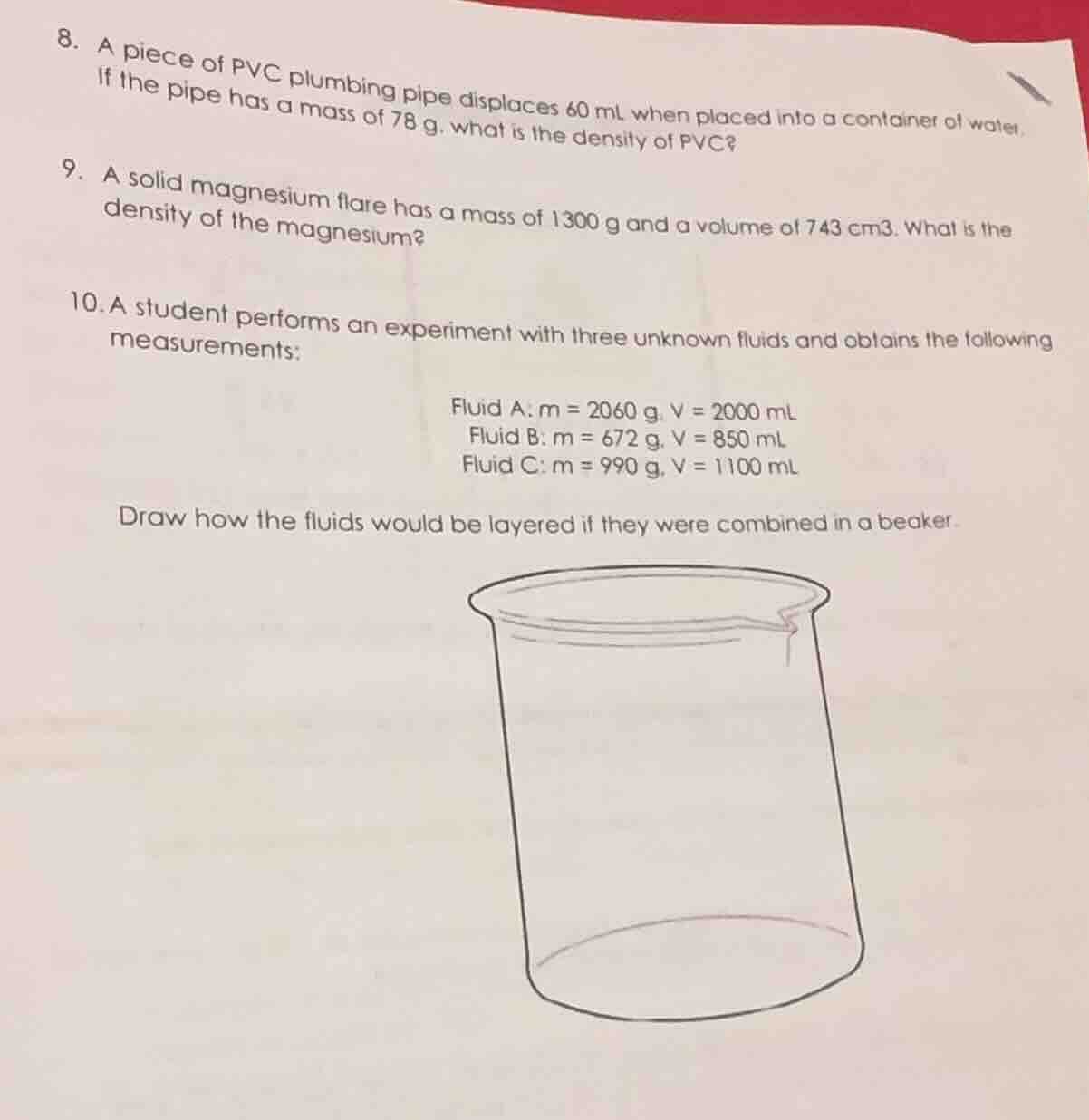 8. a piece of pvc plumbing pipe displaces 60 ml when placed into a cont…