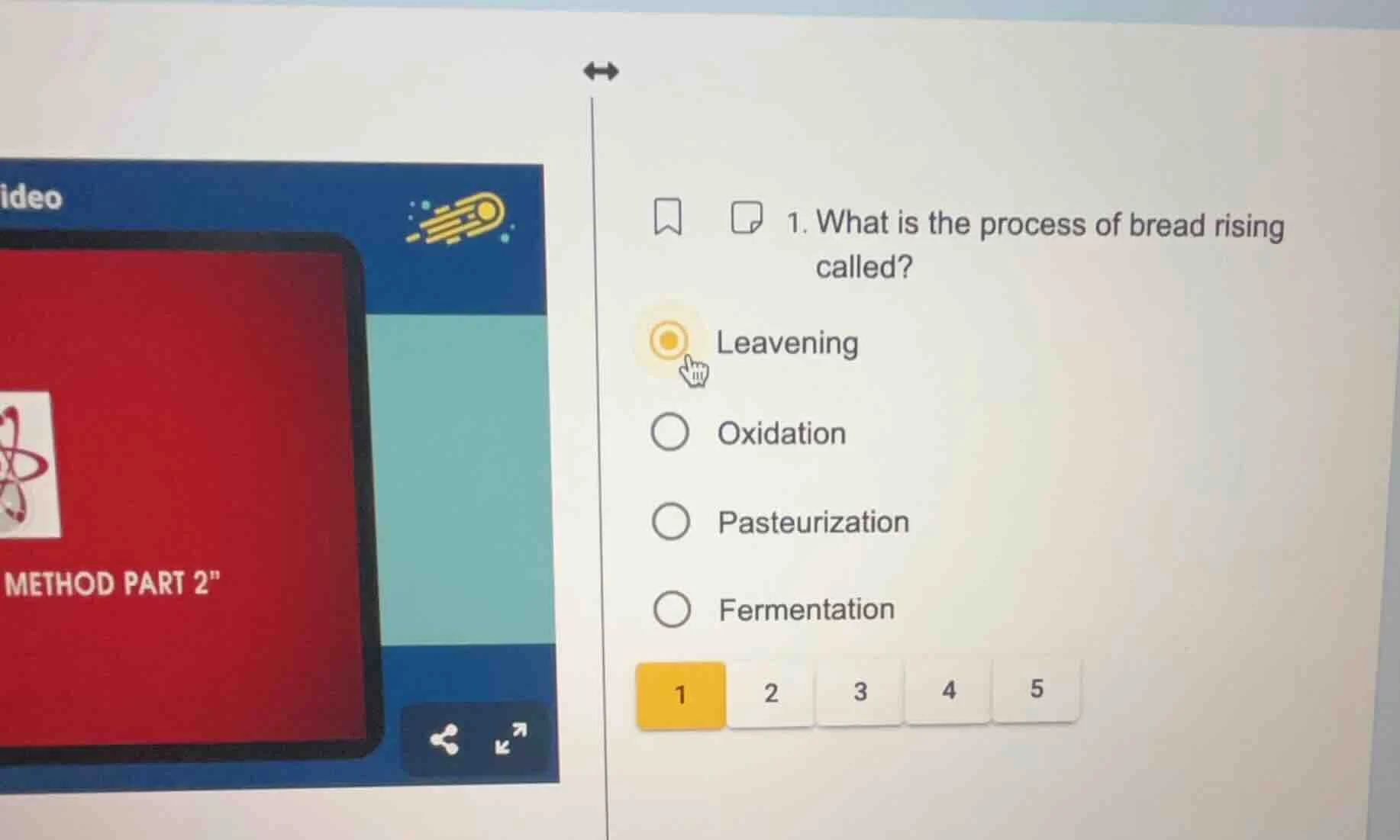 1. what is the process of bread rising called? leavening oxidation past…