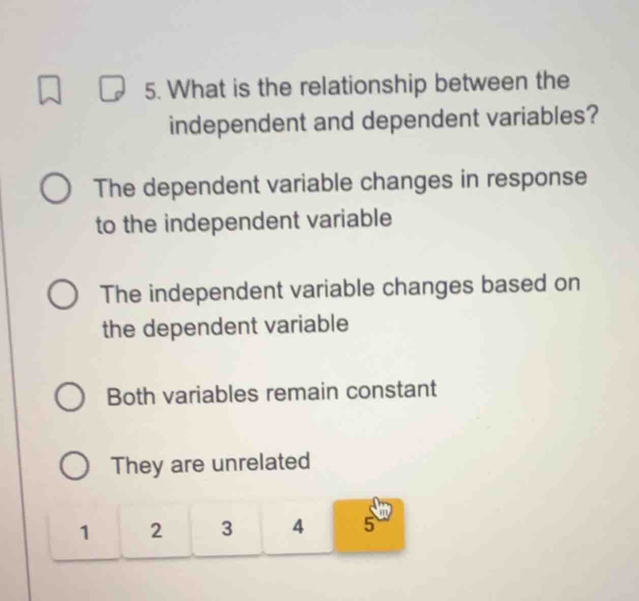 5. what is the relationship between the independent and dependent varia…