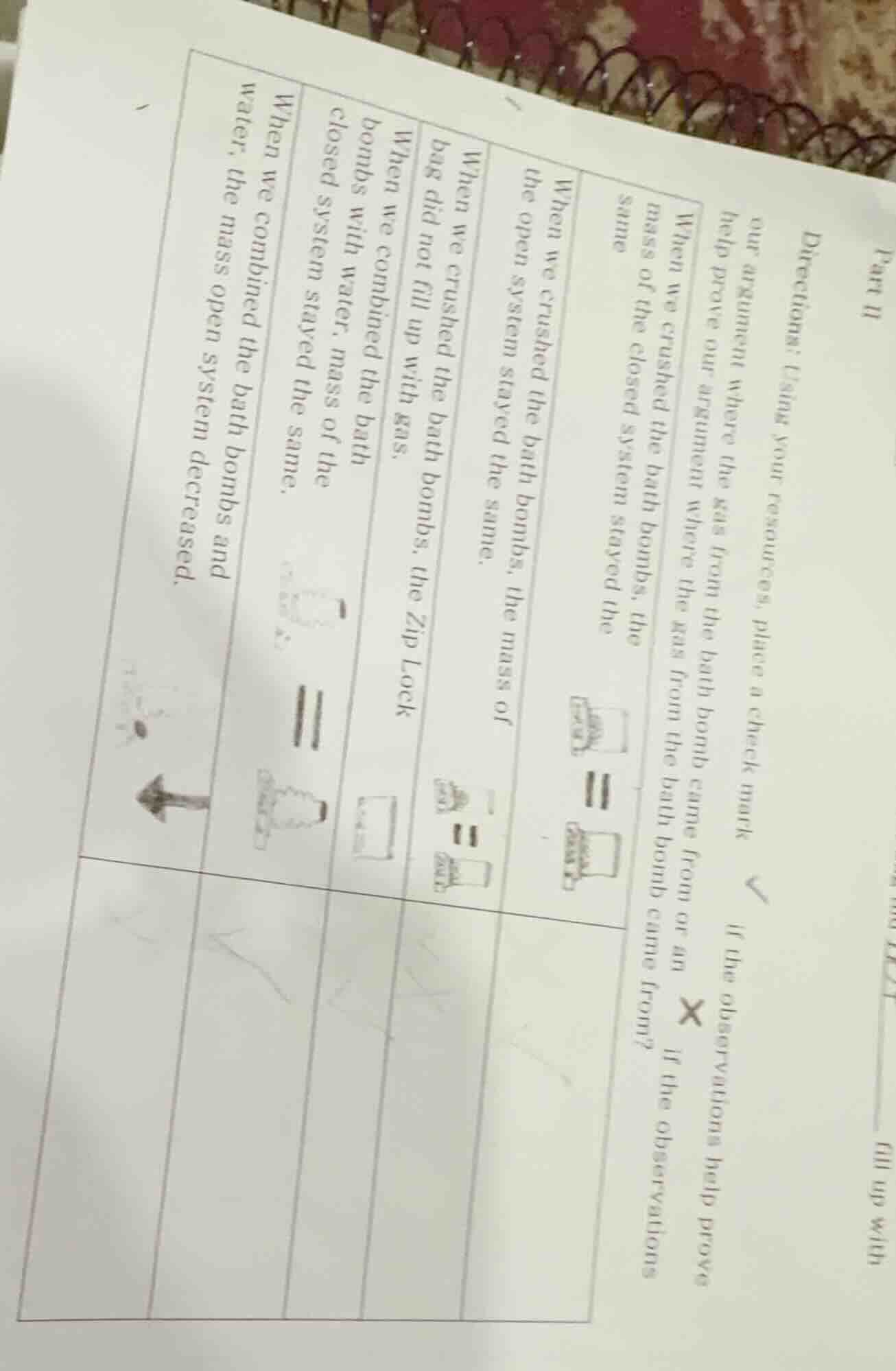 part ii directions: using your resources, place a check mark ✓ if the o…