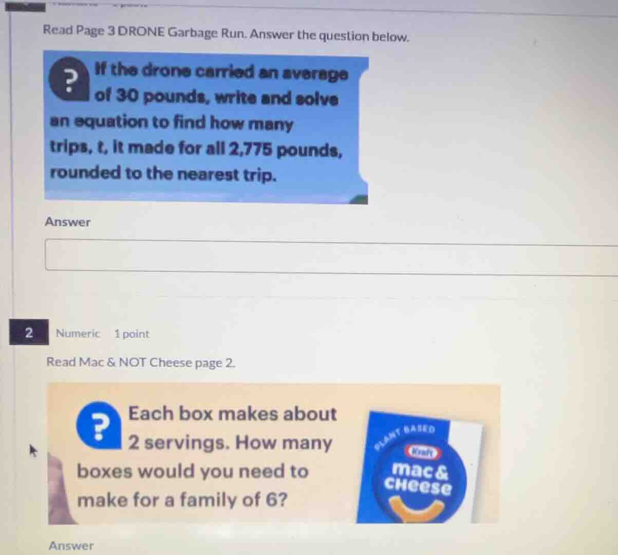 read page 3 drone garbage run. answer the question below. if the drone …