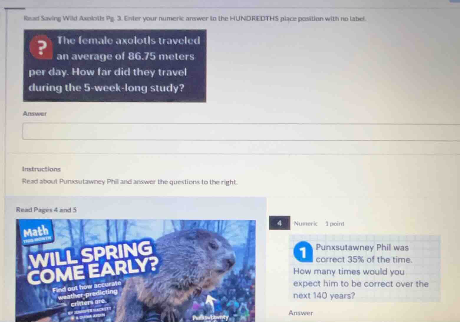 read saving wild axolotls pg. 3. enter your numeric answer to the hundr…