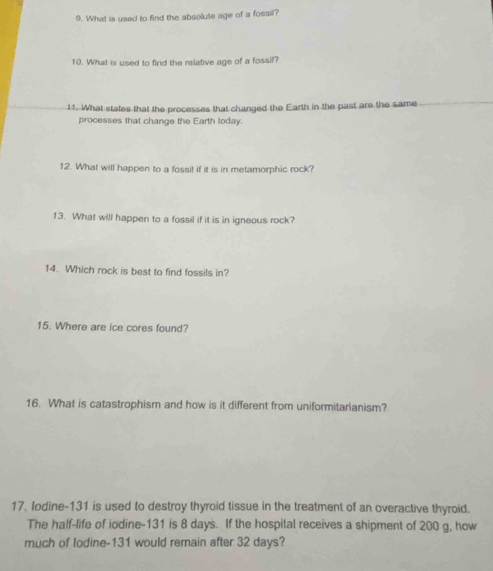 9. what is used to find the absolute age of a fossil? 10. what is used …