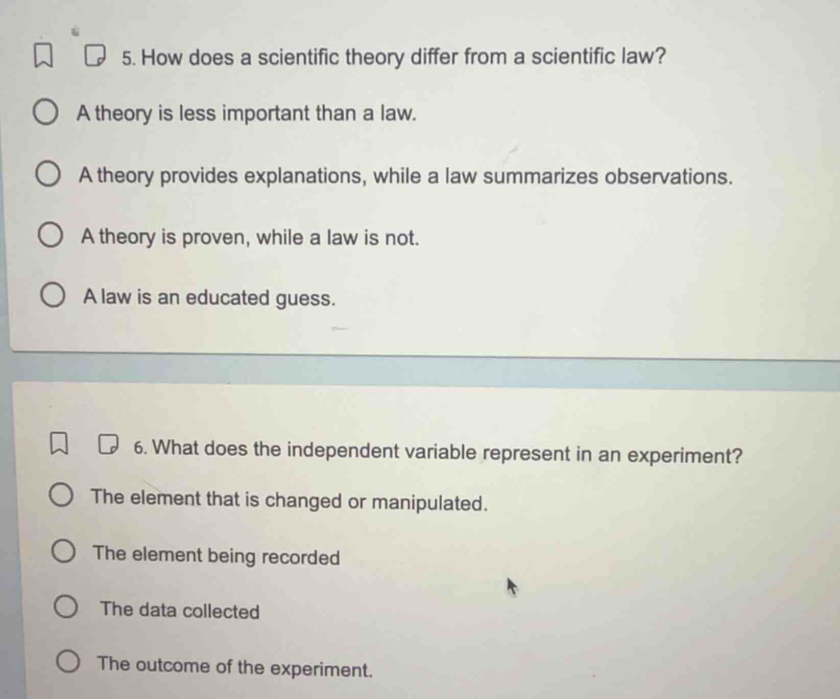 5. how does a scientific theory differ from a scientific law? a theory …