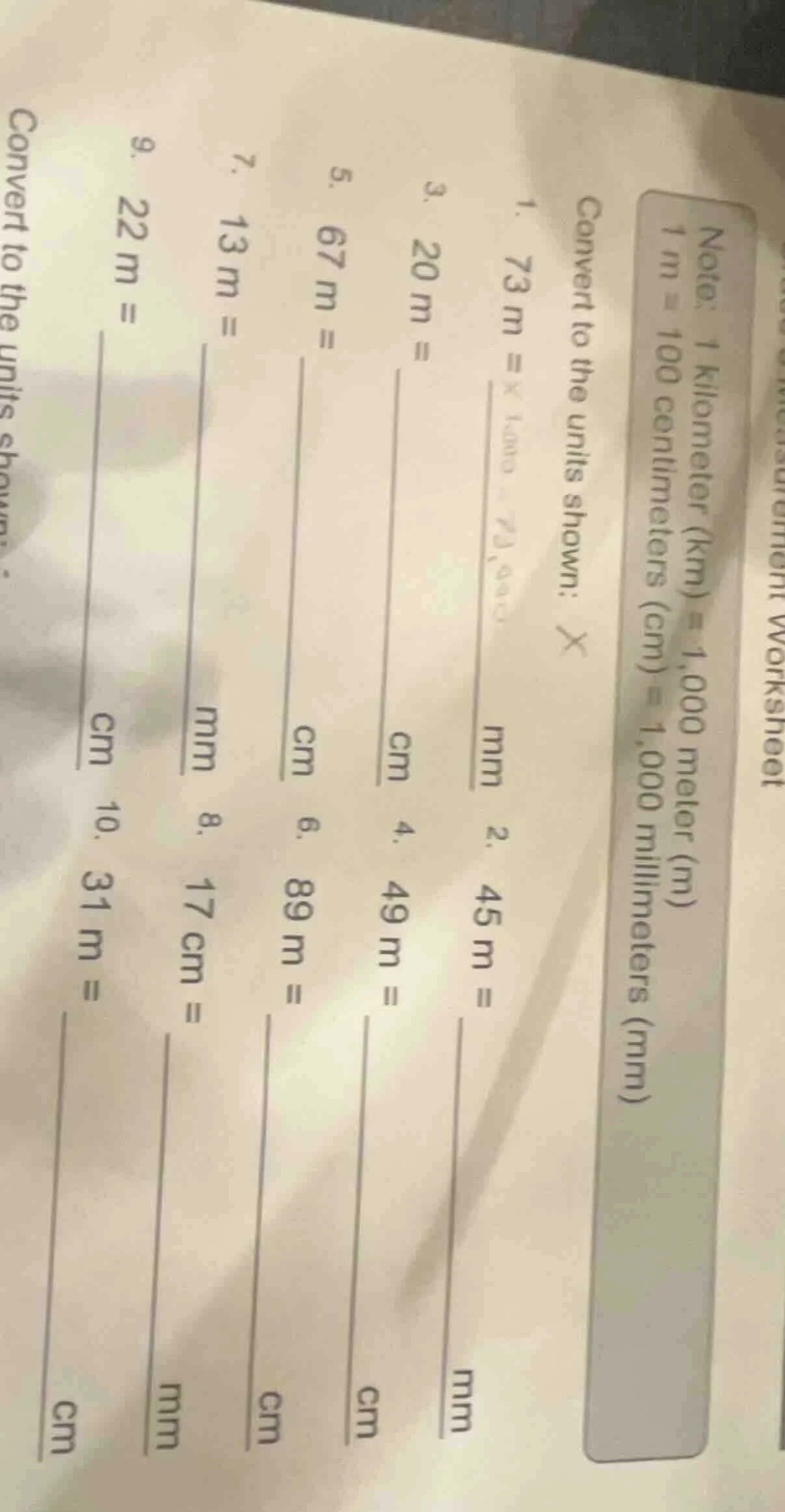 note: 1 kilometer (km) = 1,000 meter (m) 1 m = 100 centimeters (cm) = 1…