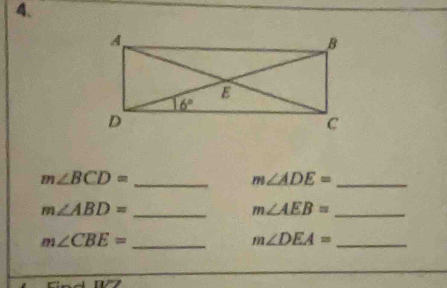 4. m∠bcd = ______ m∠ade = ______ m∠abd = ______ m∠aeb = ______ m∠cbe = …