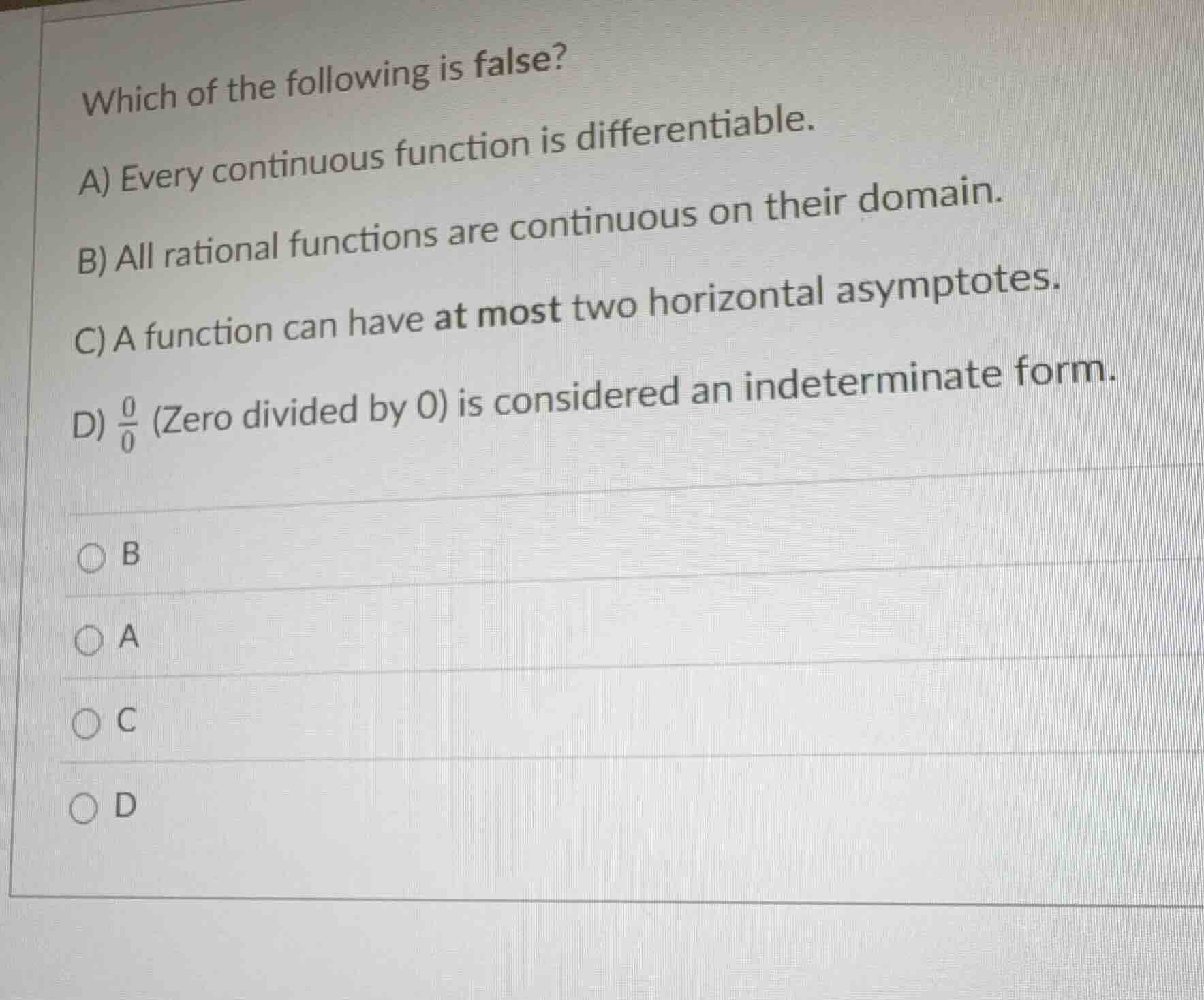 which of the following is false? a) every continuous function is differ…