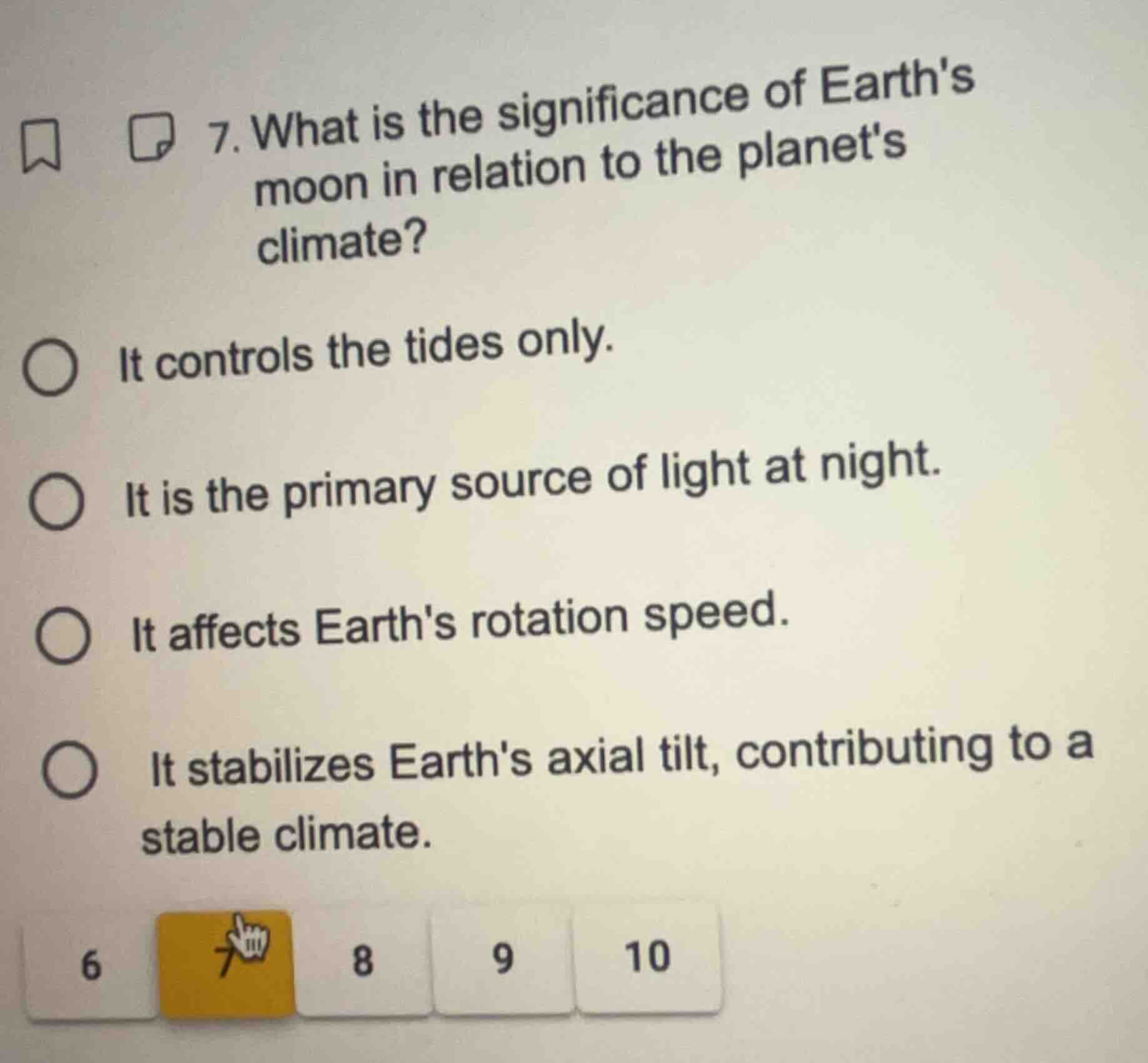 7. what is the significance of earths moon in relation to the planets c…