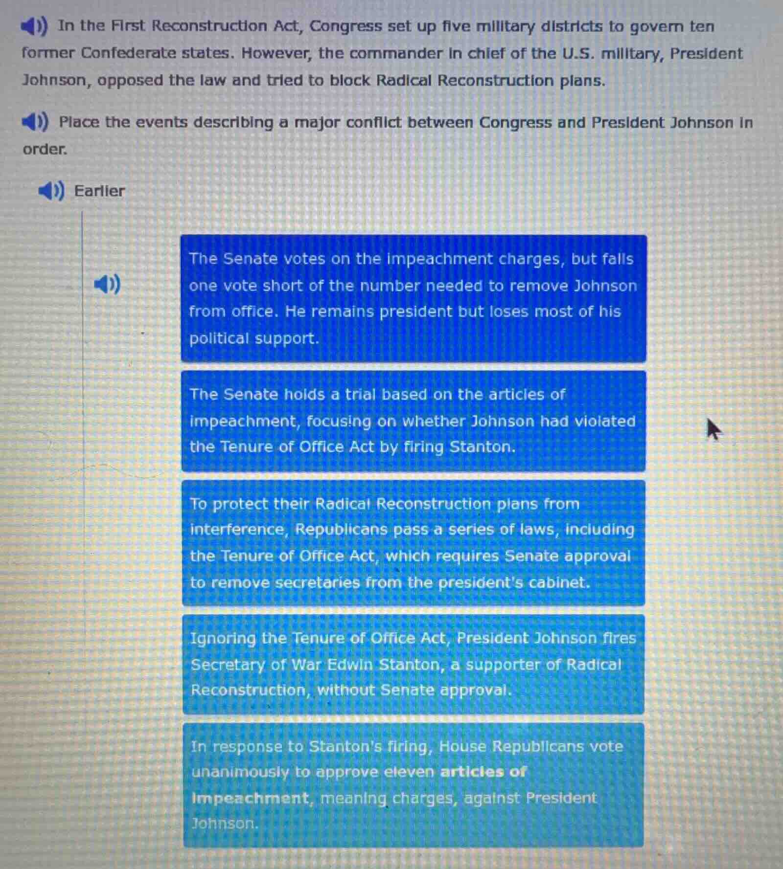 in the first reconstruction act, congress set up five military district…