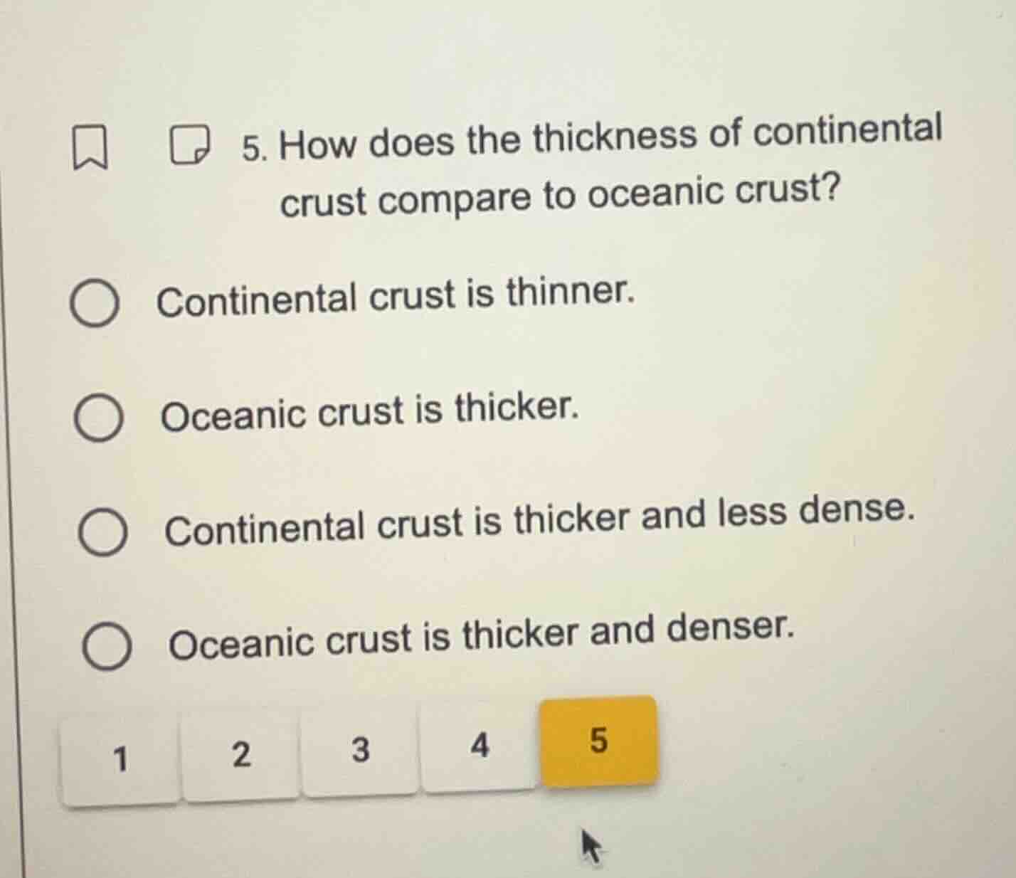 5. how does the thickness of continental crust compare to oceanic crust…