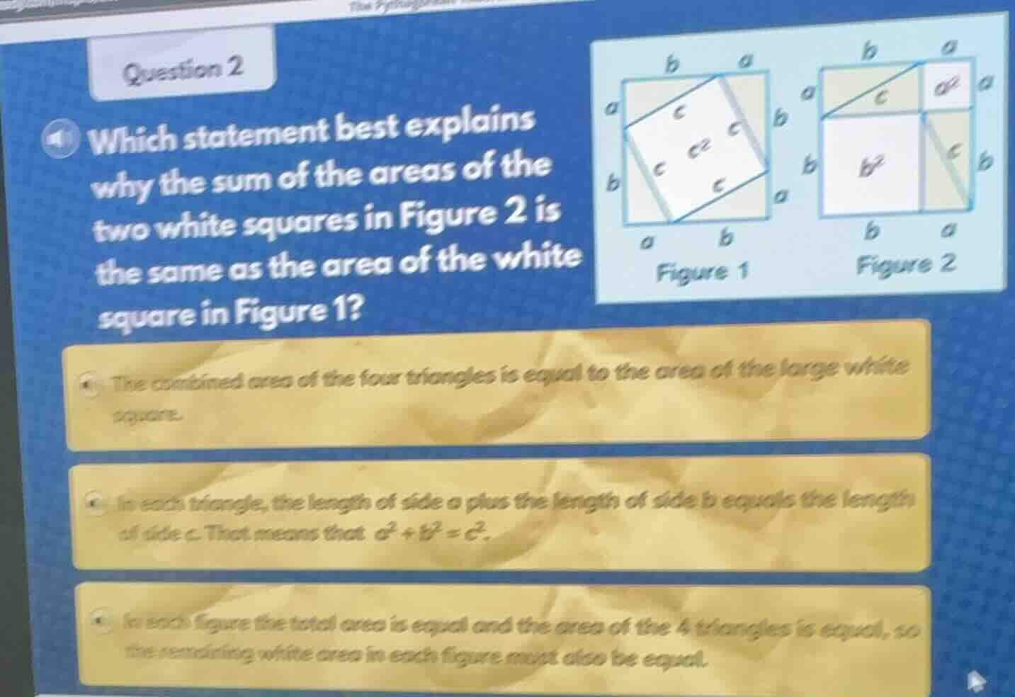 question 2 which statement best explains why the sum of the areas of th…