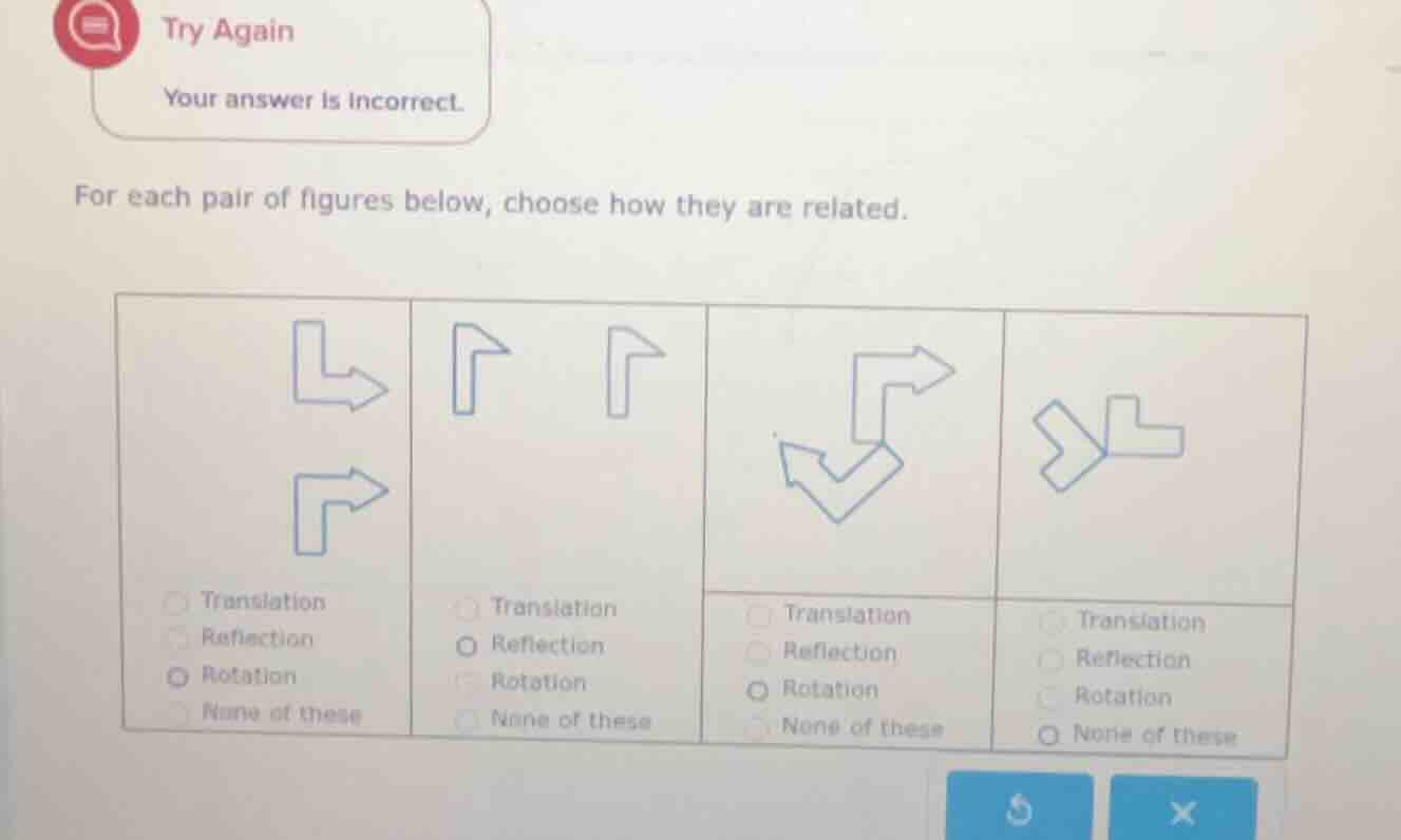 try again your answer is incorrect. for each pair of figures below, cho…