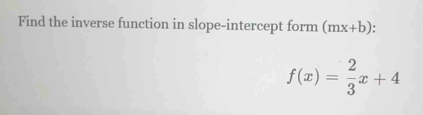 find the inverse function in slope - intercept form (mx + b): $f(x)=\fr…