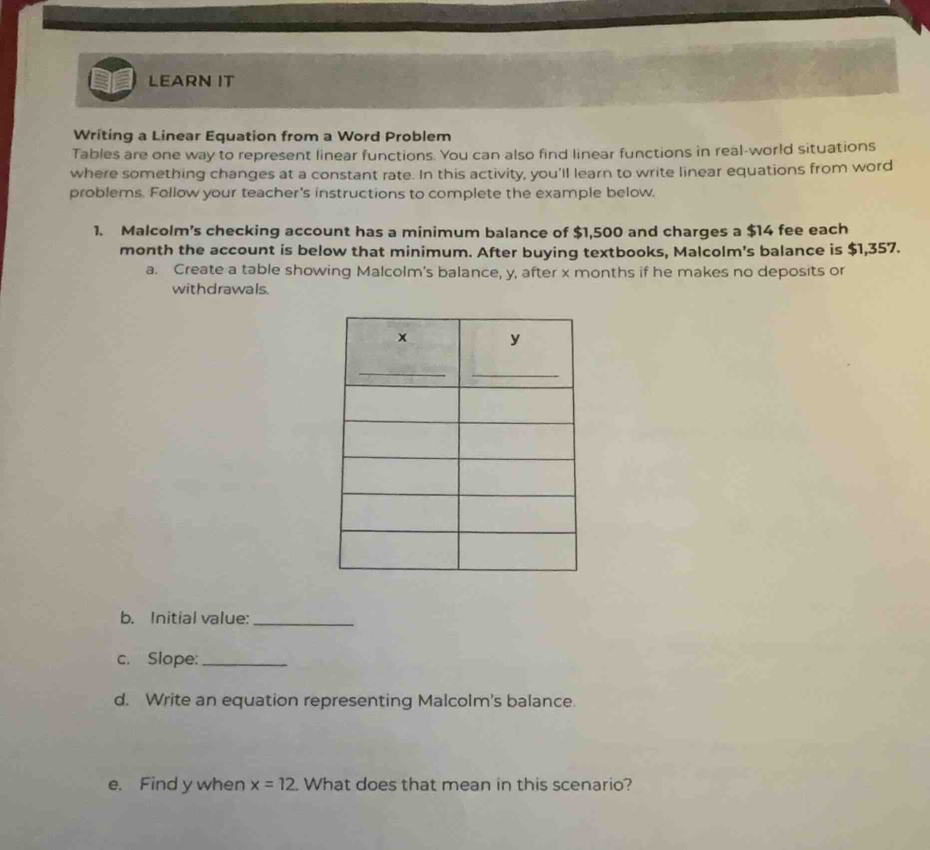 learn it writing a linear equation from a word problem tables are one w…