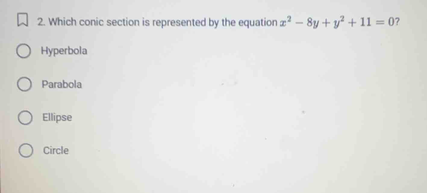 2. which conic section is represented by the equation $x^2 - 8y + y^2 +…
