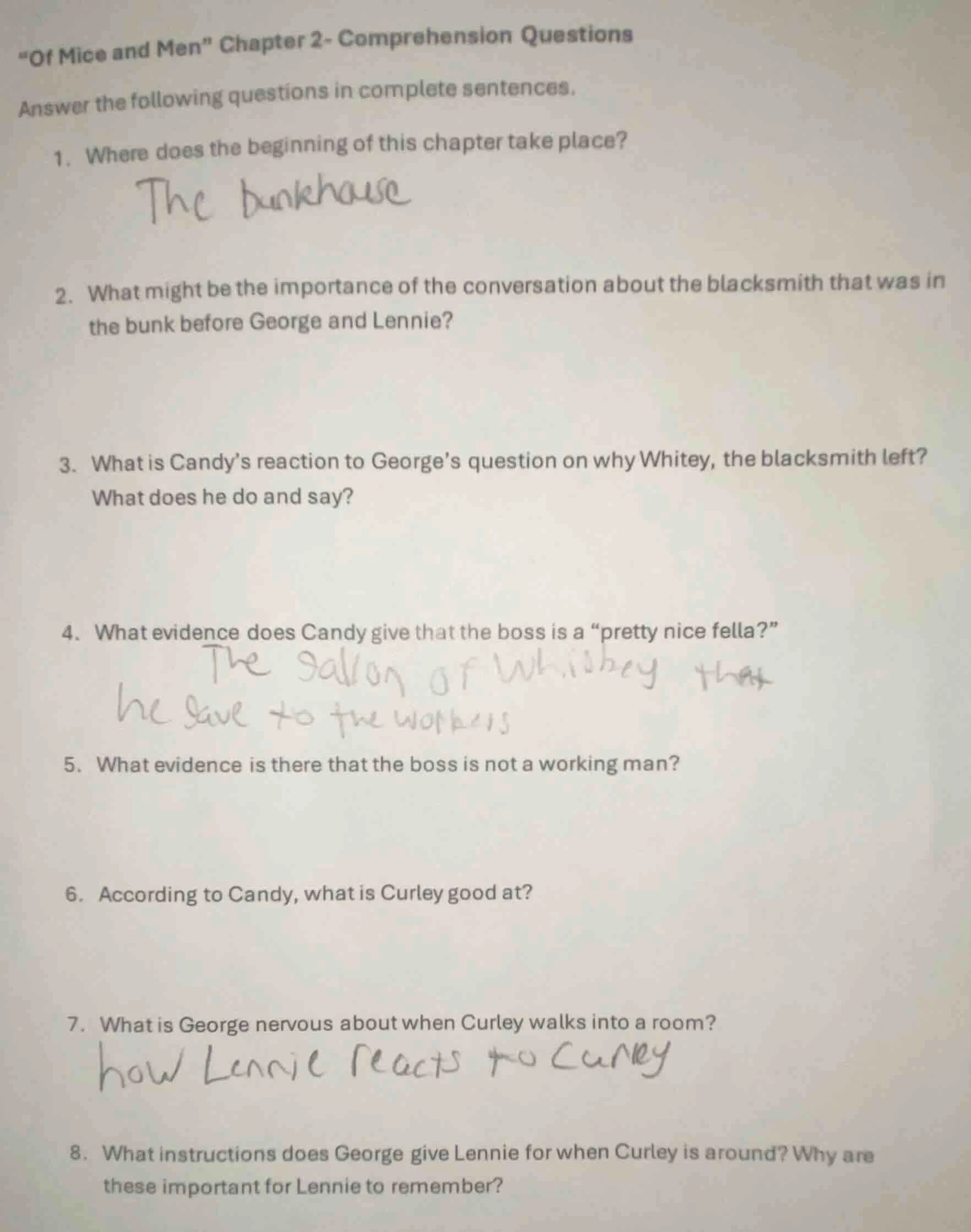 \of mice and men\ chapter 2 - comprehension questions answer the follow…