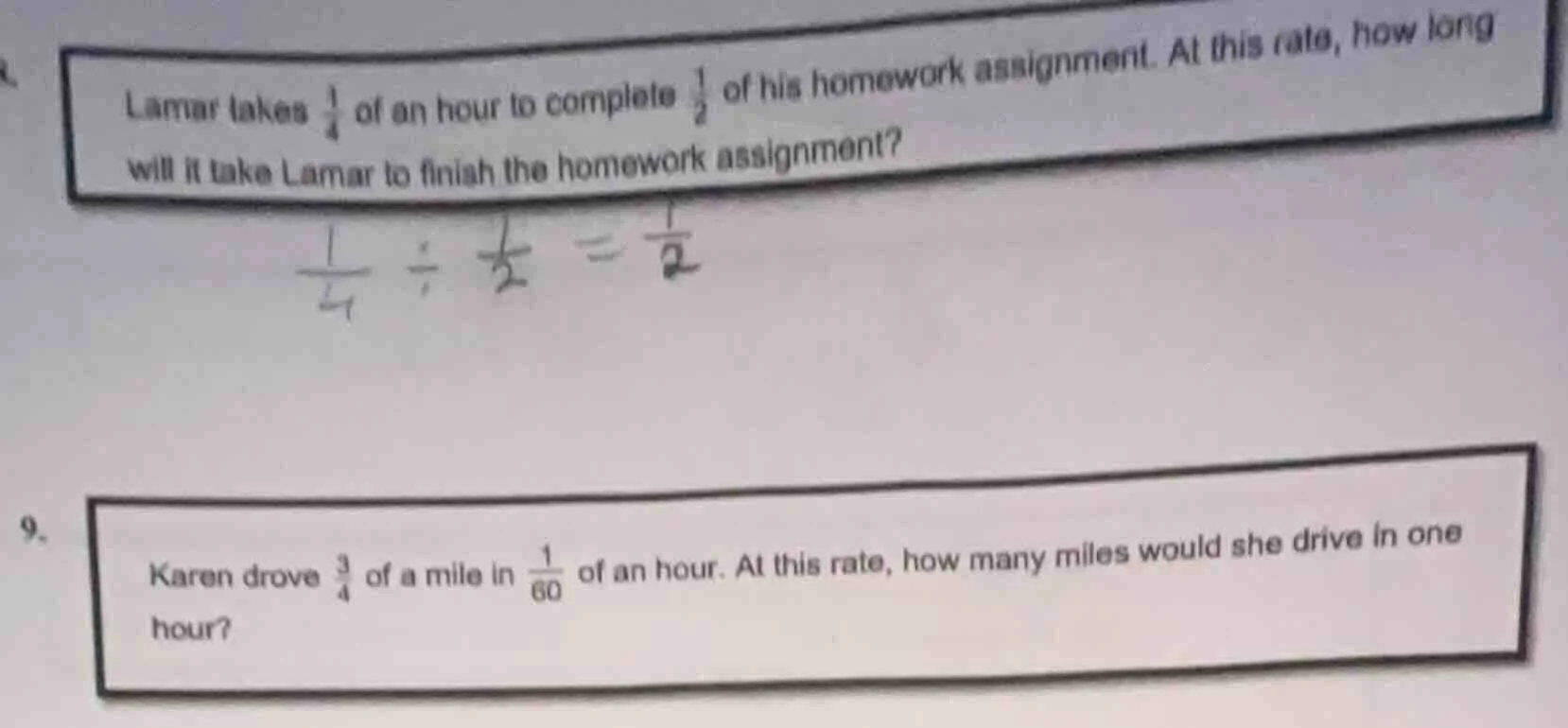 lamar takes \\(\\frac{1}{4}\\) of an hour to complete \\(\\frac{1}{2}\\…