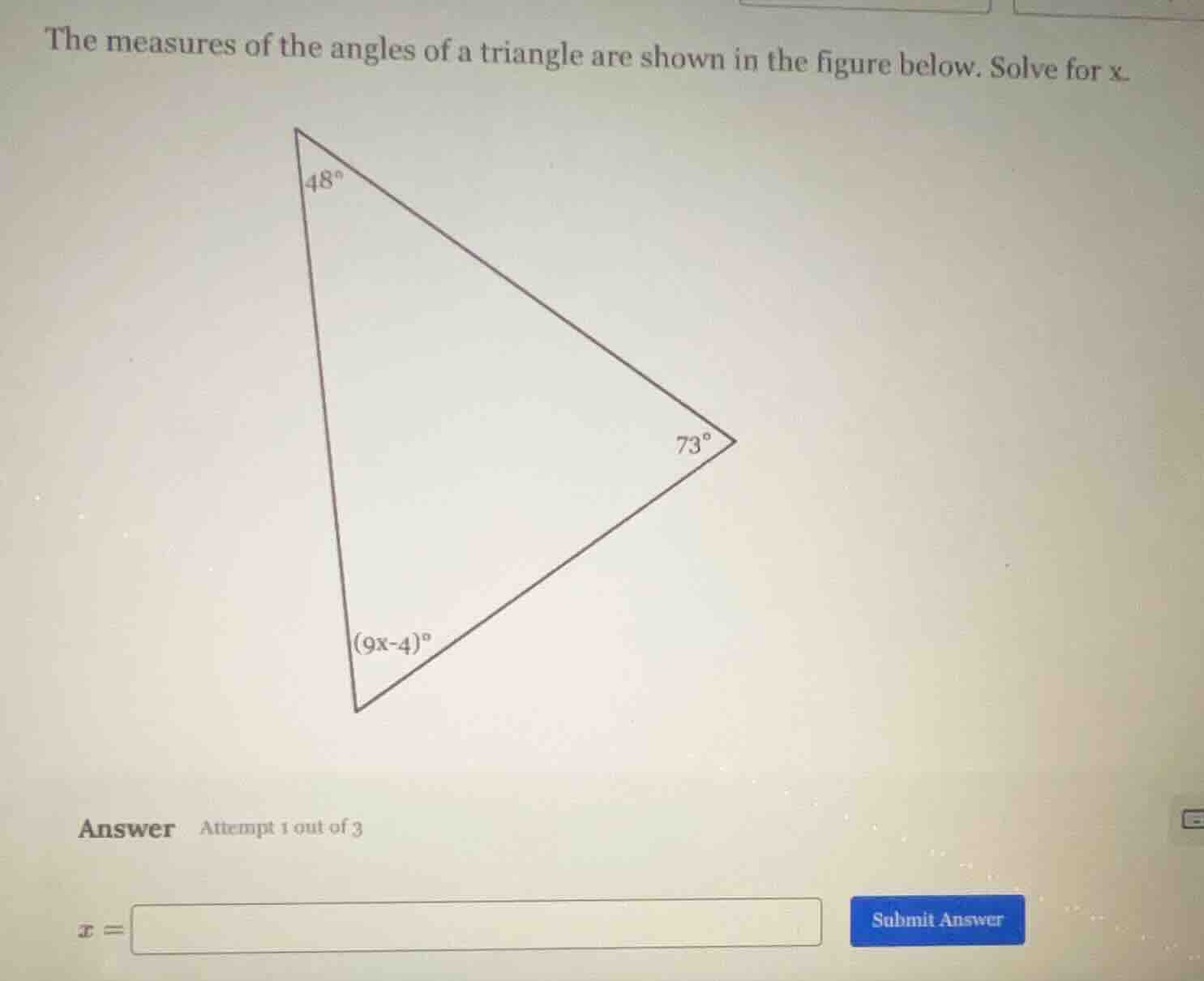 the measures of the angles of a triangle are shown in the figure below.…