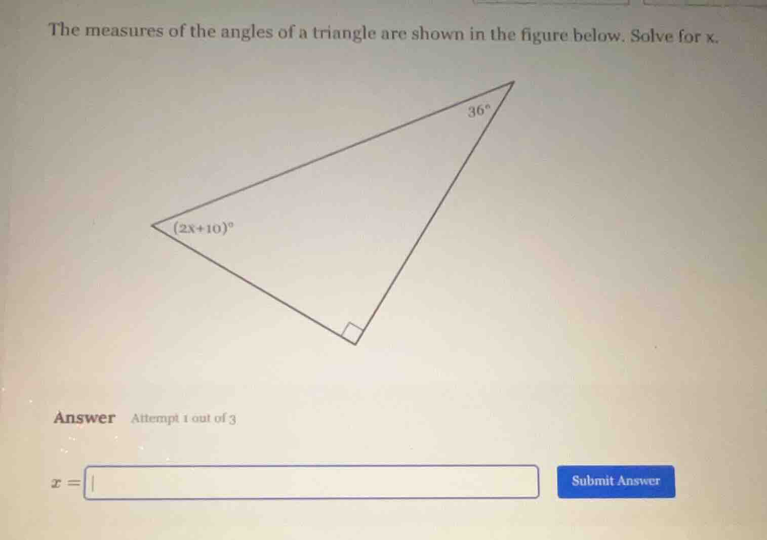 the measures of the angles of a triangle are shown in the figure below.…