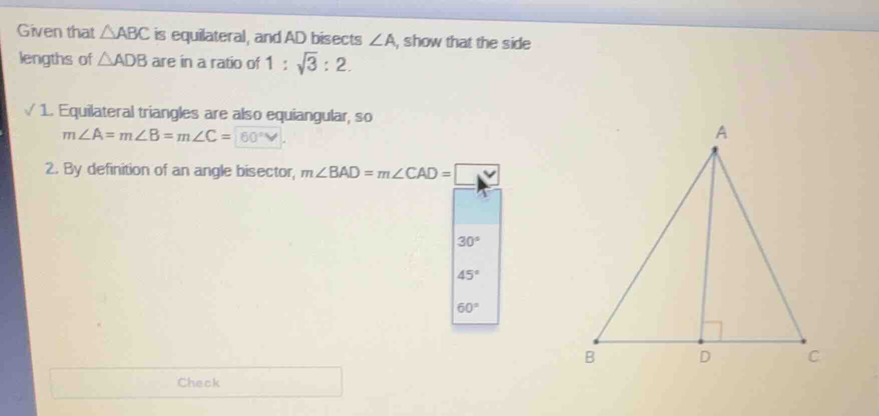 given that △abc is equilateral, and ad bisects ∠a, show that the side l…