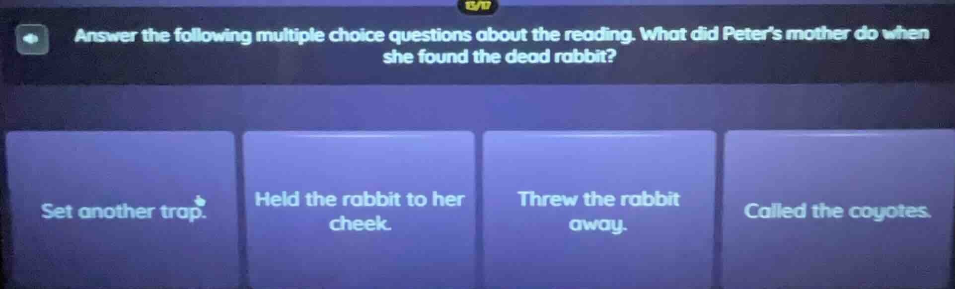 answer the following multiple choice questions about the reading. what …