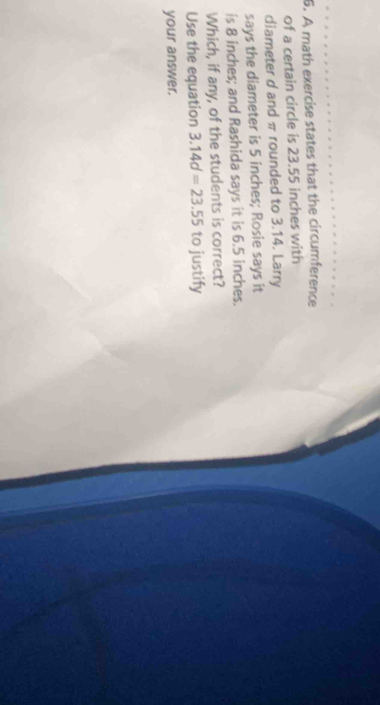 6. a math exercise states that the circumference of a certain circle is…