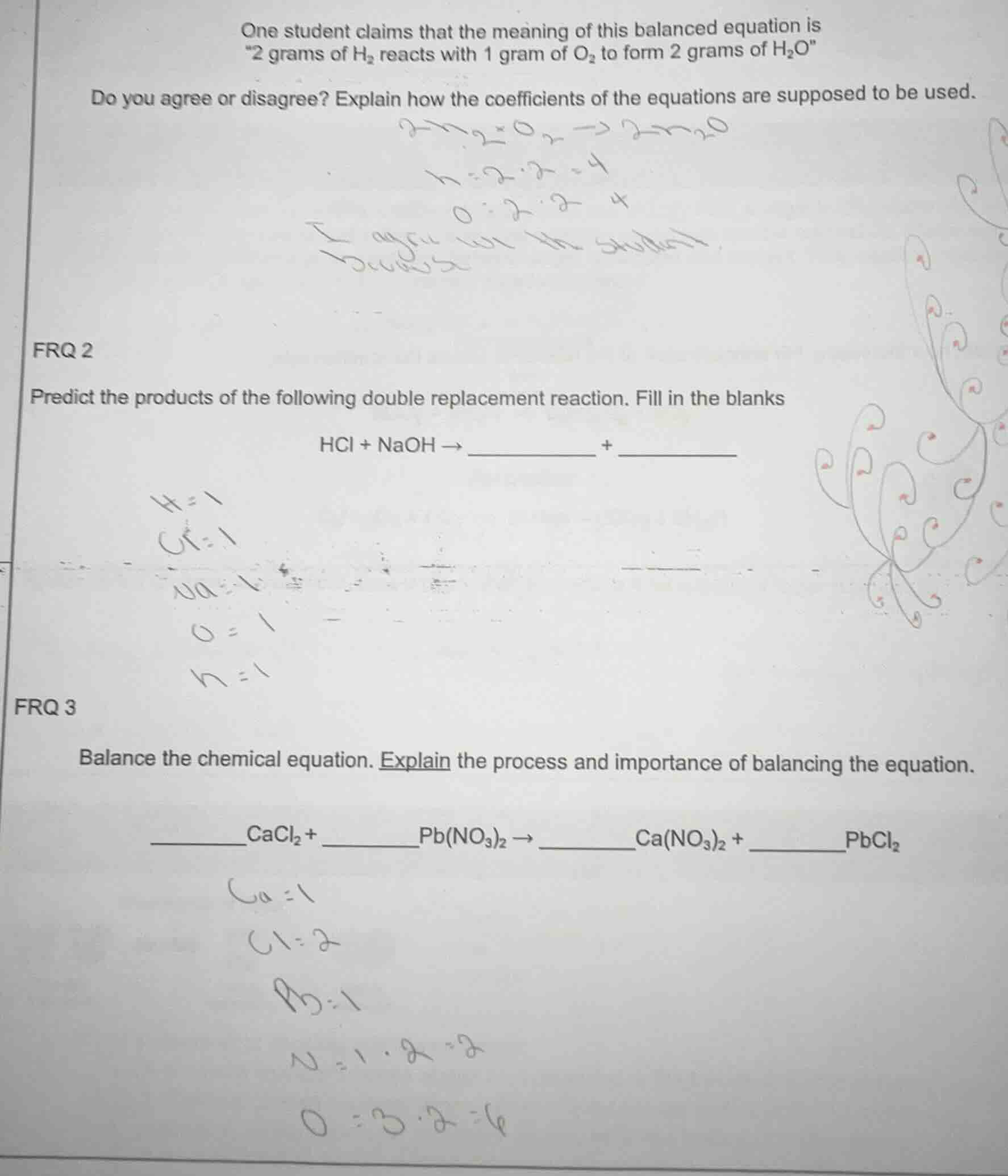 one student claims that the meaning of this balanced equation is \2 gra…